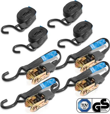 Produktbild von STAHLWERK Spanngurte ZG-800 ST  mit Ratsche + Haken 400 kg Zuglast 4er Set