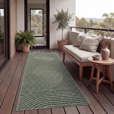 Produktbild von Outdoor Teppich Wetterfest Balkon Wohnzimmer Skandinavisches Boho Einfarbig Grösse 80x250 cm