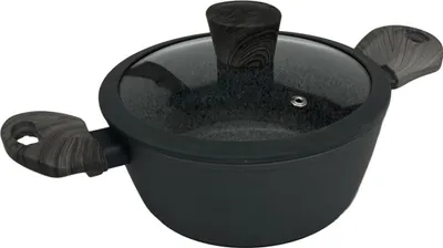 Produktbild von Bratentopf mit ergonomischen Holzgriffen Antihaft mit Glasdeckel in Schwarz ø20 cm