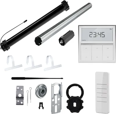 Produktbild von Komplett-Set | PR5 20/15-60 inkl. Funk Timer Exquisit Wandsender | 20Nm = Zugkraft bis 50Kg | 60mm Achtkant Welle | Wellenlänge 150 | Rolladenmotor, Rolladenantrieb