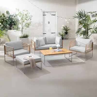 Produktbild von home24 Loungegruppe - 6-teilig - Webstoff / Teak Massiv