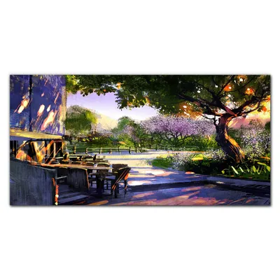 Produktbild von Coloray Bild aus Glas 140x70 Küche wanddekoration Dekoration wohnzimmer gehärtetes Glas glasblock mit bild - Sun flower tree hill
