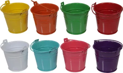 Produktbild von 8 Metall Eimer bunt 6,5 cm Mini Blecheimer Pflanztopf Übertopf Set