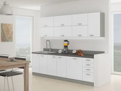 Obrázok produktu pre Kuchynská linka 260/260 cm GENJI 4 - lesklá biela / šedá + pracovná doska a drez ZDARMA