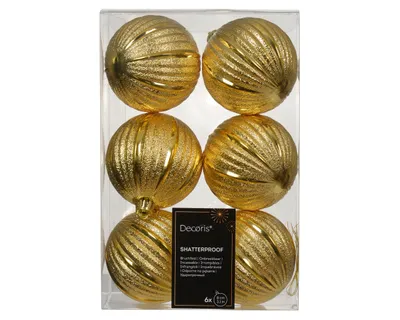 Produktbild von Weihnachtskugeln Kunststoff 8cm geriffelt 6 Stück - Hellgold