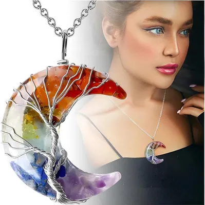 Immagine prodotto di Collana Camerazar in acciaio chirurgico con minerali colorati e cristallo a forma di luna