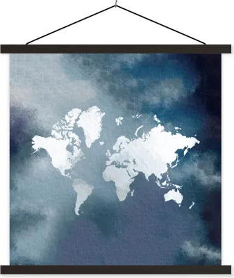 Produktbild von MuchoWow® Textilposter Weltkarte - Aquarell - Blau 40x40 cm mit schwarzem Rahmen - Fotos