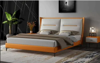 Produktbild von Modernes Design Bett 180x200 Leder Hotel Metall Betten Doppel Ehe Schlaf Zimmer