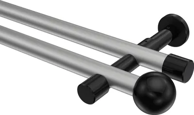 Produktbild von Interdeco Gardinenstange / Vorhangstange Silbergrau / Schwarz, Typ Prestige Luino (Kugel) ohne Ringe, 20 mm Ø 2-läufig, 240 cm