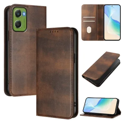 Produktbild von Handyhülle für Motorola Moto G06, Vintage Leder RFID Schutz Kartenfach Standfunktion Magnetische Klapphülle Braun