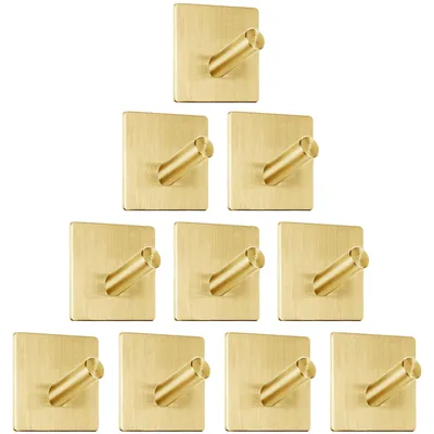 Imagen del producto de Omgoods - Juego de 10 ganchos autoadhesivos de acero inoxidable dorado para baño y cocina
