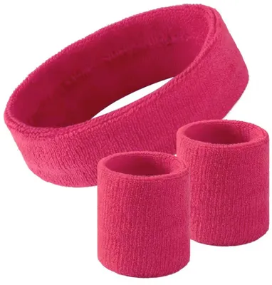 Produktbild von CHPN - Schweißband - Stirnband - Schweißband-Set - Set - Armbänder - Schweißbänder - Frottee - 3-teilig - Baumwolle - Elastisch - Sportband - Sportzubehör - Fuchsia