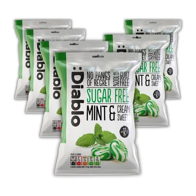 Imagen del producto de Diablo Caramelos de menta sin azúcar 75 g, menta fresca y nata, pack de 6