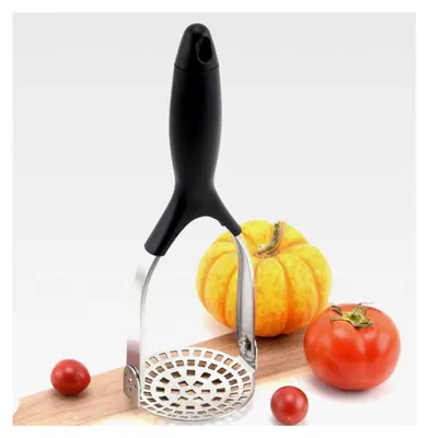 Produktbild von Kartoffelstampfer aus Edelstahl, Gemüsestampfer für Kartoffelpüree, spülmaschinengeeignet (27,5 x 9,4 cm)