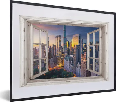 Produktbild von MuchoWow® Gerahmtes Poster Ansicht - New York - Skyline 40x30 cm - Poster mit Schwarzem Bilderrahmen Wandposter Rahmen Foto Bilder - Bilderrahmen - Poster im Rahmen