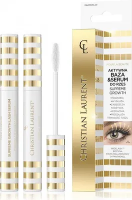 A product shot of Christian Laurent Active Base Serum for Eyelashes, including the packaging and two tubes of the product.