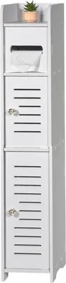 Produktbild von Freistehender weißer PVC-Toilettenpapierhalter mit Ablage - Badezimmeraufbewahrung - Tissue-Organizer - Säule mit Toilettenrollenhalter & Toilettenbürstenhalter 2-in-1 - Bodenschrank (Doppeltüren)
