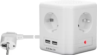 Produktbild von 4-fach Steckdosenwürfel mit Schalter und 2 USB Ports