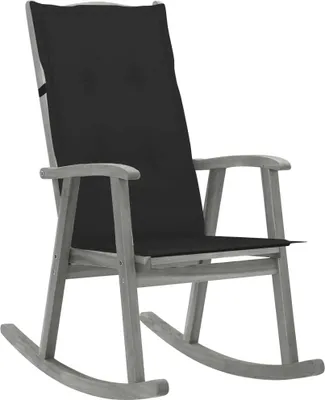 Image de Fauteuil à bascule The Living Store avec coussin, gris, en bois massif d'acacia