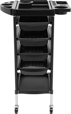 Image de Chariot de coiffure - Chariot de salon avec 4 tiroirs coulissants - Porte-outils - Chariot à roulettes - Léger - Noir