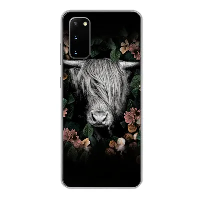 Produktbild von MuchoWow® Handyhülle Schutzhülle Hülle für Samsung Galaxy S20 Schottischer Highlander - Blumen - Rosa Silikon Softcase Handy Hülle - Bild