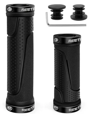 Image de Poignées de vélo ergonomiques, antidérapantes, en aluminium, à verrouillage, de 22,2 mm, noires, 130 mm + 90 mm