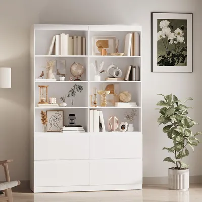 Produktbild von BEALIFE Standregal 120x34x180 cm mit 4 Schubladen | Aus MDF mit Kippsicherung | Weiß AP131