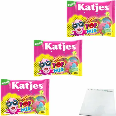 Produktbild von Katjes Pop-Mix Kaubonbon mit Fruchtgummi 3er Pack (3x210g Packung) + usy Block