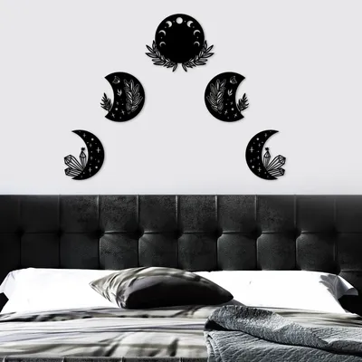 Immagine prodotto di Wallity, Le fasi della luna, Accessorio decorativo da parete in metallo, 100 % METALLO, Nero, 30 x 35 cm