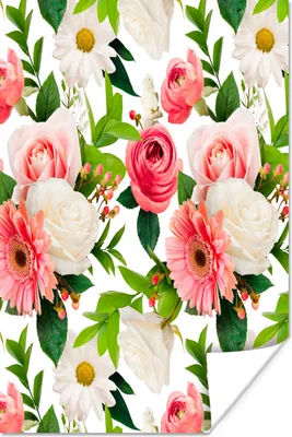 Produktbild von MuchoWow® Poster Blumen - Muster - Rosen 80x120 cm - Papierdruck