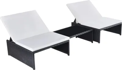 Produktbild von The Living Store Sonnenliegen 2 Stk. mit Tisch Poly Rattan Schwarz
