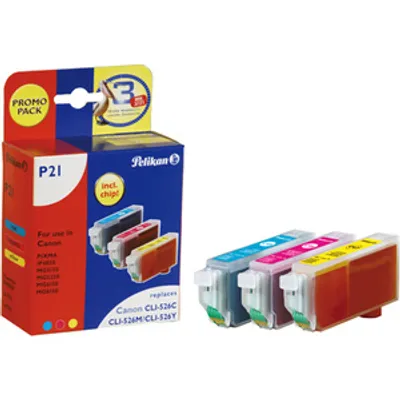 Produktbild von Pelikan P21 Tintenstrahl Tintenpatrone (CLI-526CMY) - Cyan, Magenta, Gelb - 3er Pack - Tintenstrahl - 3er Pack