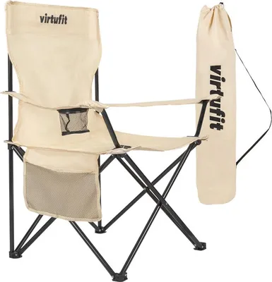 Produktbild von VirtuFit Faltbarer Campingstuhl Beige mit Becherhalter und Tasche