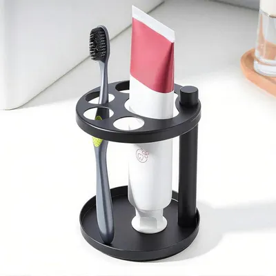 Image de Support pour brosses à dents en acier inoxydable, montage mural, noir, multifonctionnel