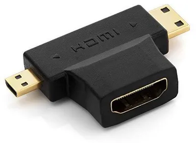 Produktbild von deleyCON Mini + Micro HDMI DUAL Adapter - HDMI Buchse zu Mini HDMI Stecker + Micro HDMI Stecker - 3D 1080p FULL HD - Schwarz