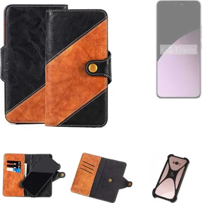 Produktbild von K-S-Trade Handyhülle Schutzhülle Bookstyle Case Wallet-Case kompatibel mit Xiaomi 14 Civi Handy Cover Bumper Klapphülle schwarz hellbraun 1x