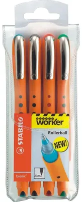 Produktbild von Tintenroller - STABILO worker+ - medium - 4er Pack - grün, rot, blau, schwarz