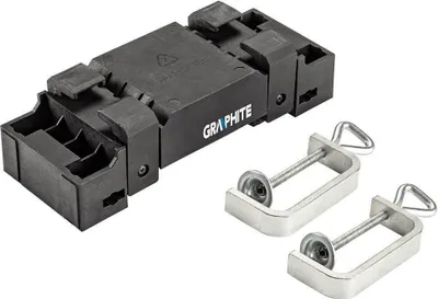 A black graphite band sander with two metal clamps on a white background.
