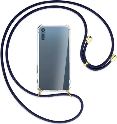 Produktbild von Handykette Backcover-Schutzhülle mit Band (Metall goldfarben) für Sony Xperia XZ, XZs - dunkelblau