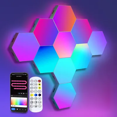 Produktbild von Wandleuchte Hexagon, Smart LED-Wandleuchten, LED-Lichtpanels mit Musiksynchronisation, RGBIC-Gaming-Leuchten mit App- und Fernbedienung, 10er Packs