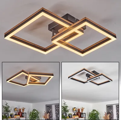 Produktbild von Pigge Deckenlampe aus Metall/MDF/Kunststoff in Schwarz/Holzoptik/Weiß