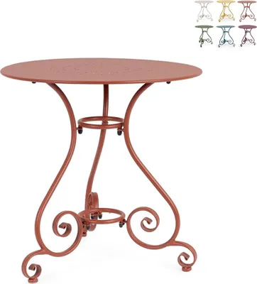 Produktbild von Runder Outdoor-Tisch 70 cm mit 3 Beinen im Shabby-Chic-Stil Etienne YES - Rot