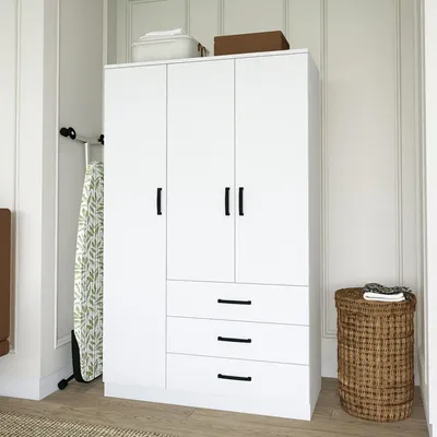 Image de Valdengo - Armoire 3 Portes, 90x47 cm Blanc, 3 Étagères