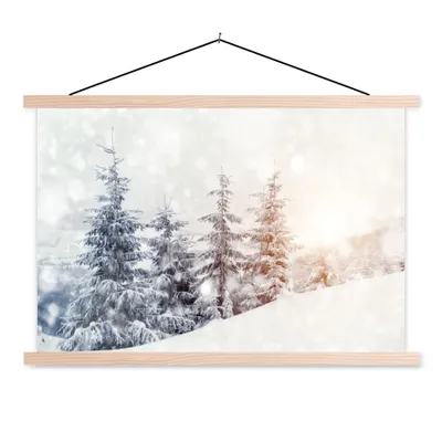 Produktbild von MuchoWow® Textilposter Baum - Schnee - Winter 60x40 cm mit holzfarbenen Rahmen - Bilder