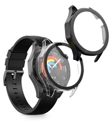 Produktbild von kwmobile 2x Glas Hülle für Huawei Watch GT5 46mm Schutzhülle - Fullbody Fitnesstracker Case Set aus Glas - Transparent Schwarz