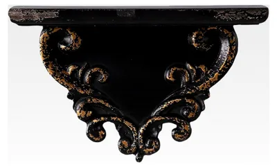 Produktbild von Vintage Wandregal aus Holz 30 cm, Shabby Chic Dekoratives Schweberegal in Schwarz, Antikes Gold Regalbrett für Wanddekoration im Wohnzimmer, Schlafzimmer und Flur