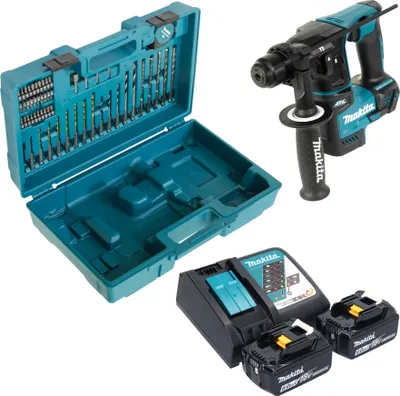 Produktbild von Makita DHR 171 RGX3 Akku Bohrhammer 18 V 1,2 J SDS-Plus Brushless + 2x Akku 6,0 Ah + Ladegerät + 65 tlg. Zubehör Set + Koffer