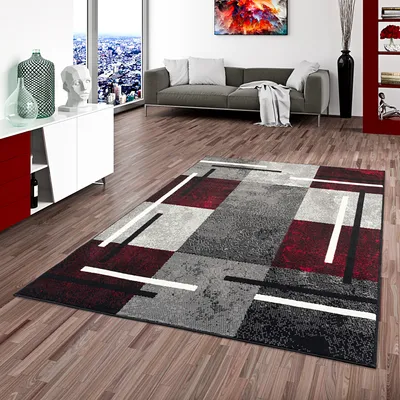 Produktbild von Teppich Modern Trendline Schwarz Rot Karo, Größe:80x150 cm