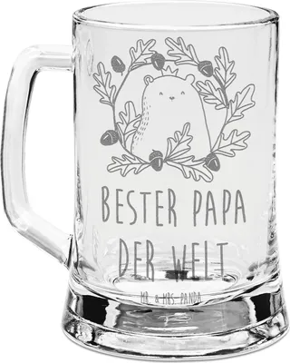 Produktbild von Mr. & Mrs. Panda Krug Bär König - Transparent - Geschenk, Vatertag, Vater, Teddy, Daddy, Humpen, Seidel, Papa, Bierkrug Mit Gravur, Glaskrug, Dad, graviert