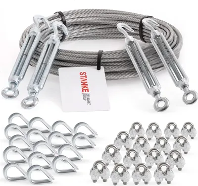 Produktbild von Seilwerk STANKE Rankhilfe Drahtseil verzinkt 20m Stahlseil 3mm 6x7, 4x Spannschloss M5 Haken+Öse, 16x Kausche, 16x Bügelformklemme - SET 6
